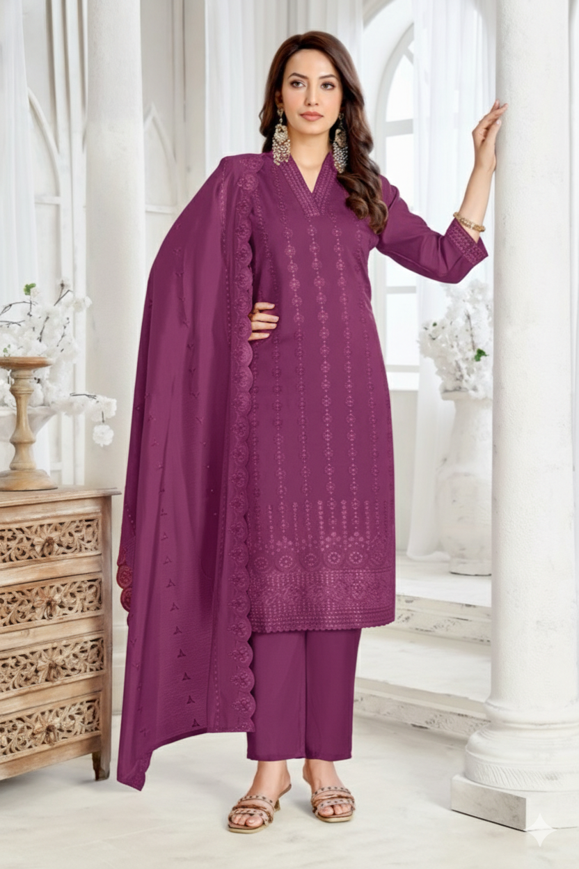 Embroidered Kurta Set with Dupatta for Women