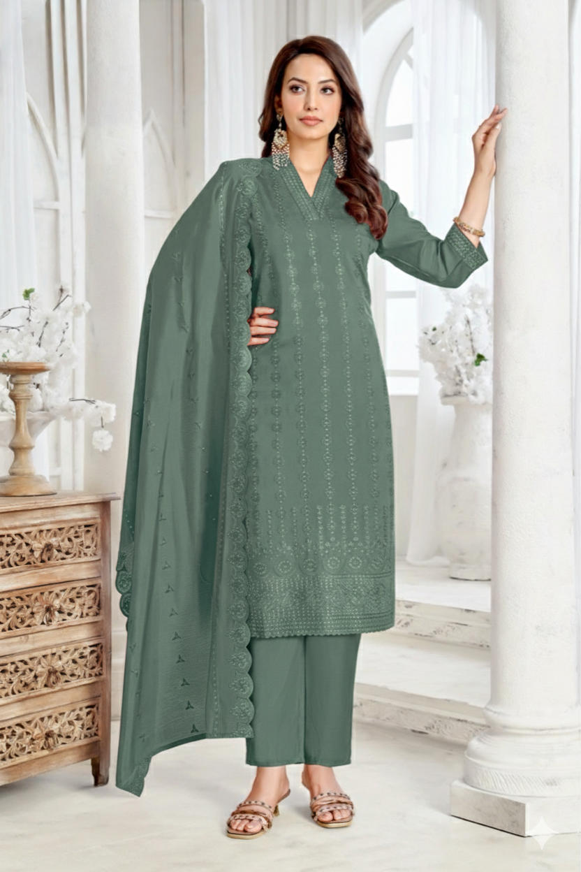 Embroidered Kurta Set with Dupatta for Women