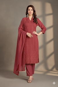 Embroidered Kurta Set with Dupatta for Women