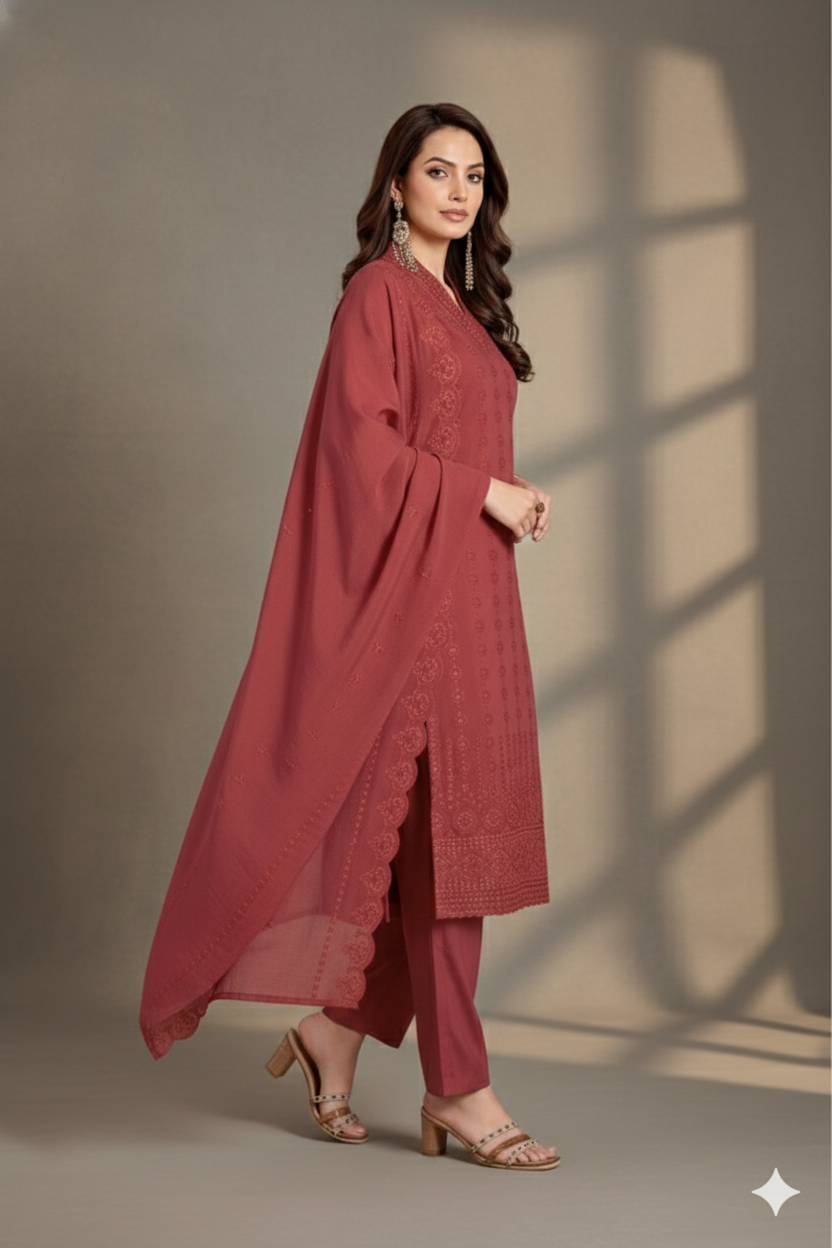 Embroidered Kurta Set with Dupatta for Women