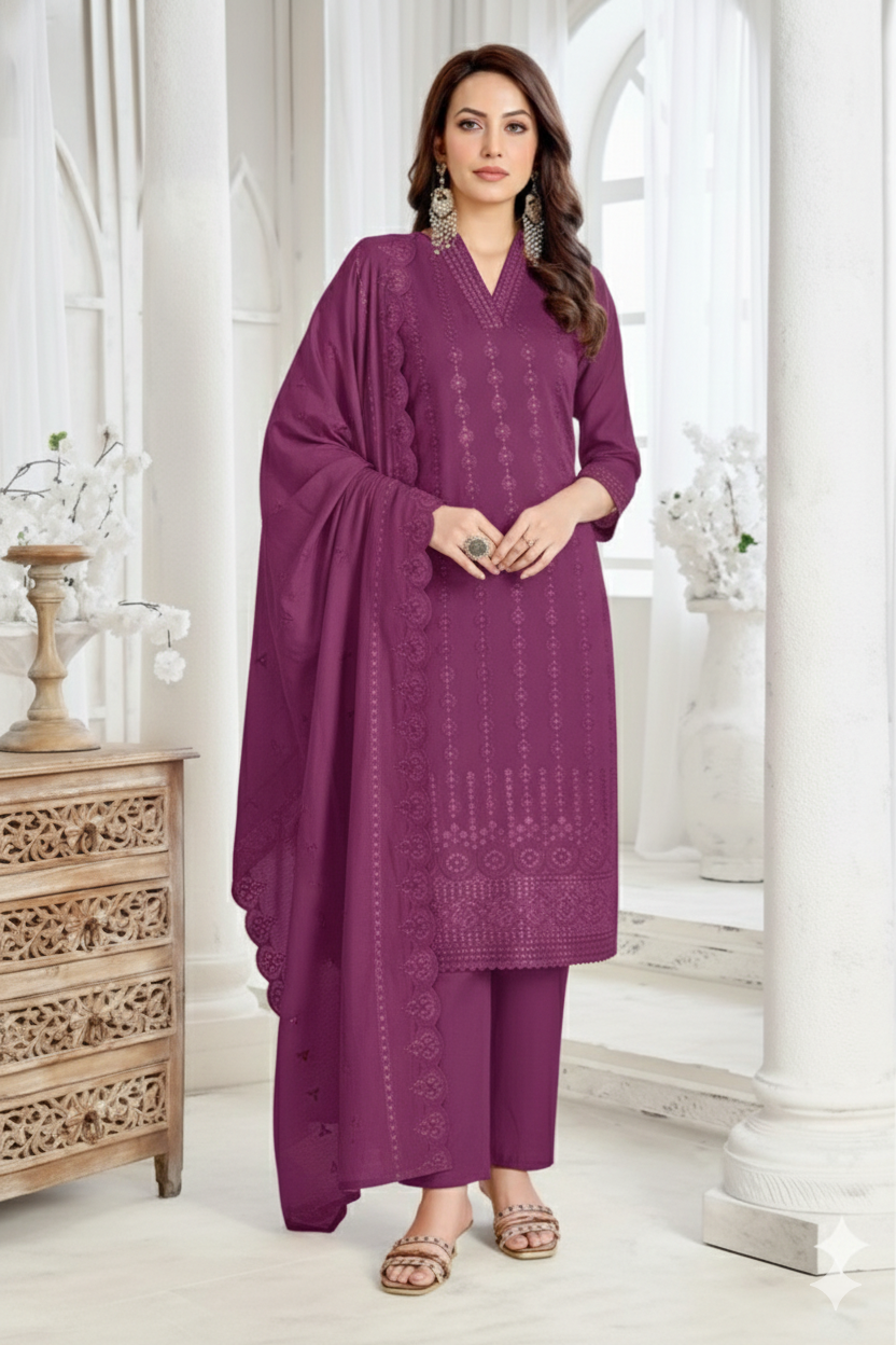 Embroidered Kurta Set with Dupatta for Women