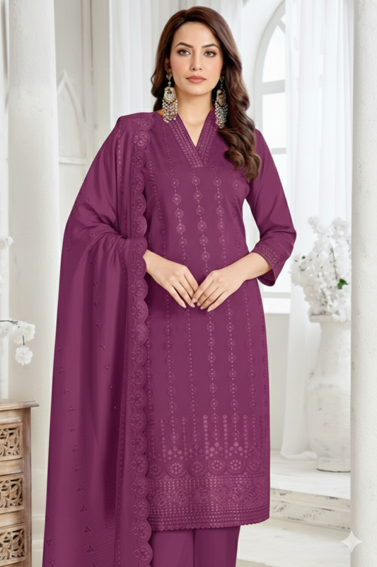 Embroidered Kurta Set with Dupatta for Women