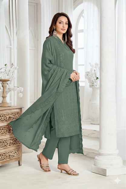 Embroidered Kurta Set with Dupatta for Women