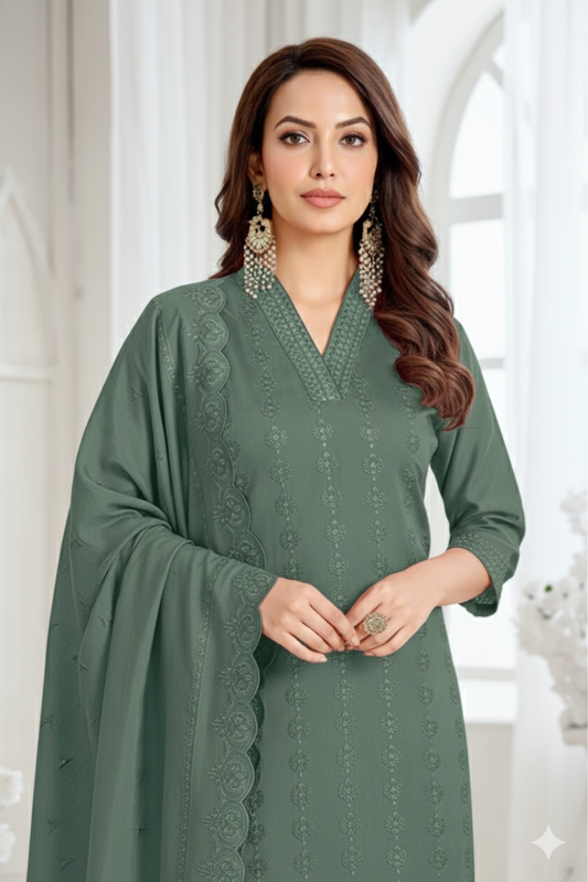 Embroidered Kurta Set with Dupatta for Women