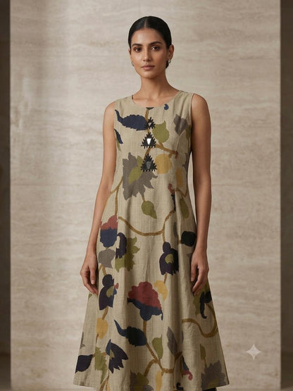 Beige Floral Vertical Fabric Co-Ord Set for women