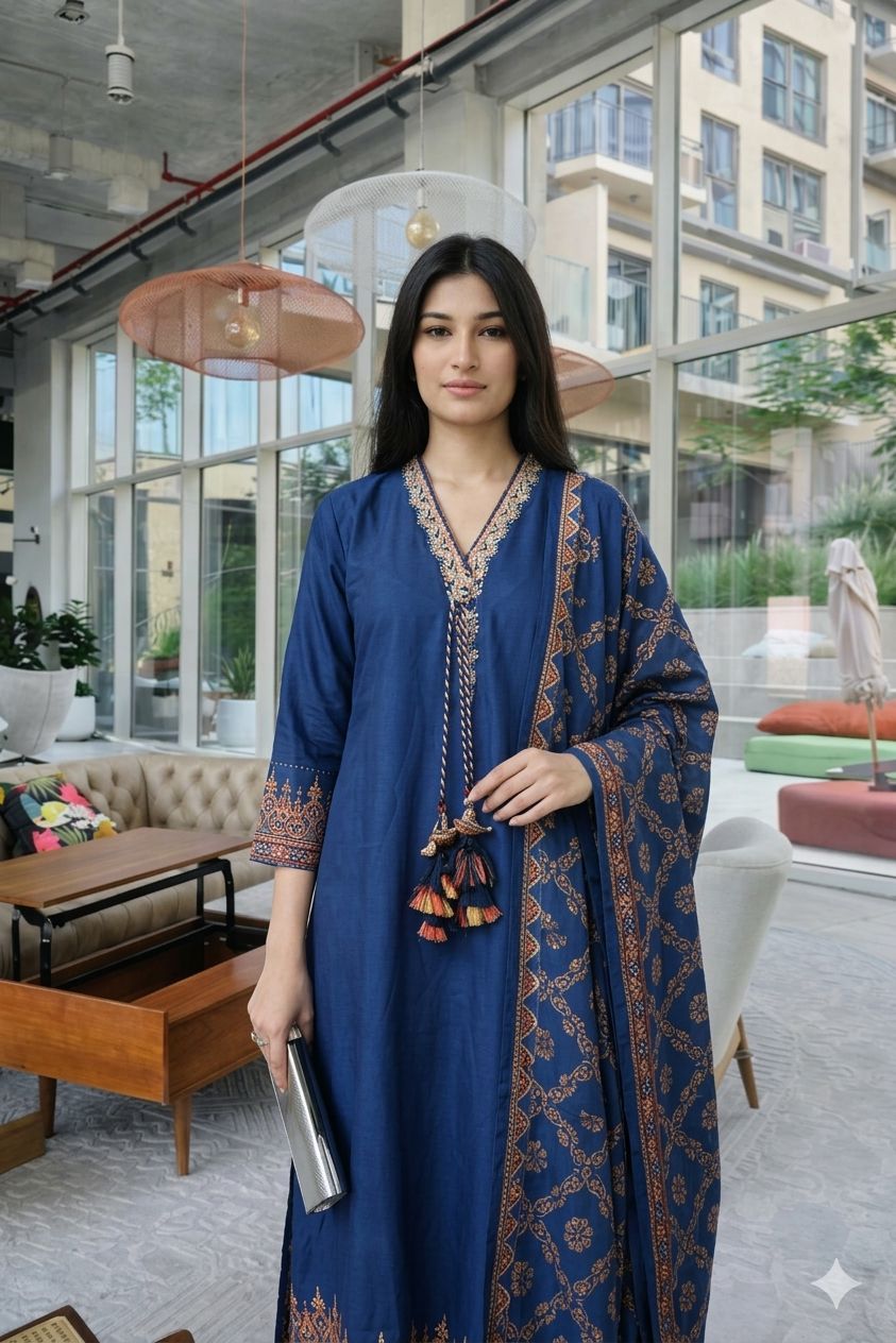 Cotton Anarkali Set with Printed Dupatta