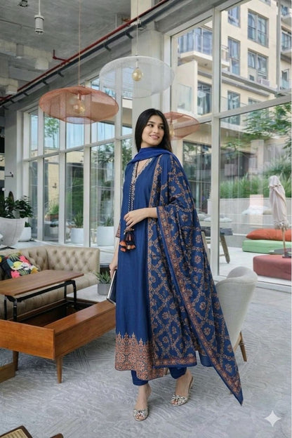 Cotton Anarkali Set with Printed Dupatta