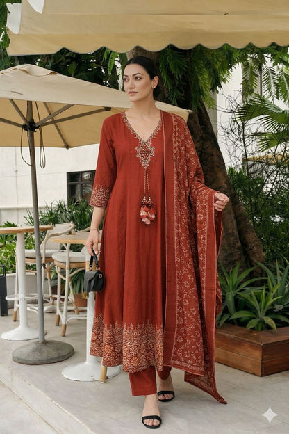 Cotton Anarkali Set with Printed Dupatta