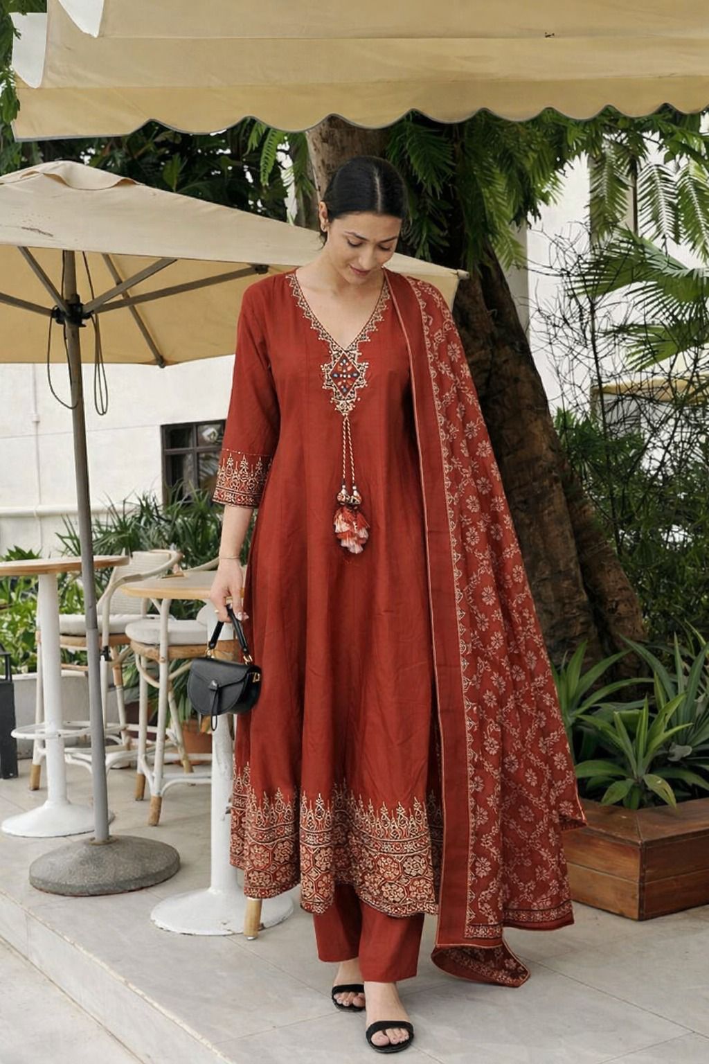 Cotton Anarkali Set with Printed Dupatta
