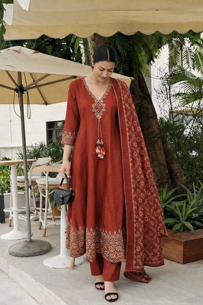 Cotton Anarkali Set with Printed Dupatta