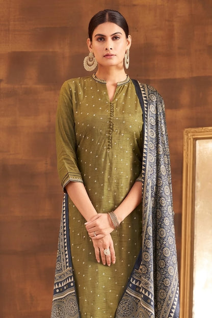 Olive Green Kurta Pant Dupatta Set for Women