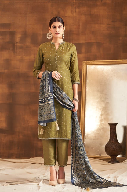 Olive Green Kurta Pant Dupatta Set for Women
